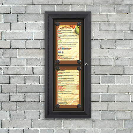 Outdoor Enclosed Magnetic Restaurant Menu Display Case | 8 1/2" x 14" Portrait | Holds Two Portrait Menus STACKED