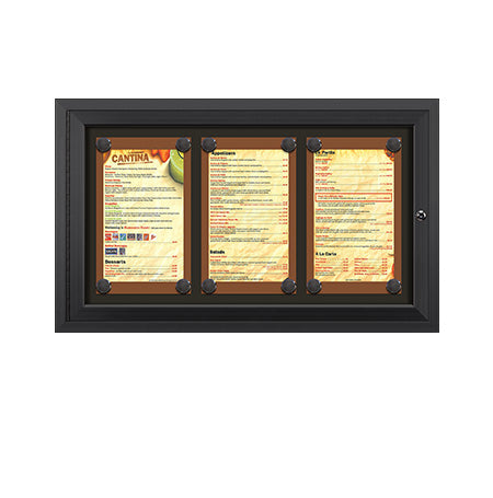 Outdoor Enclosed Magnetic Restaurant Menu Display Case | 8 1/2" x 14" Portrait | Holds Three Portrait Menus ACROSS