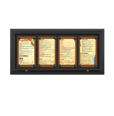 Outdoor Enclosed Magnetic Restaurant Menu Display Case | 8 1/2" x 14" Portrait | Holds Four Portrait Menus ACROSS