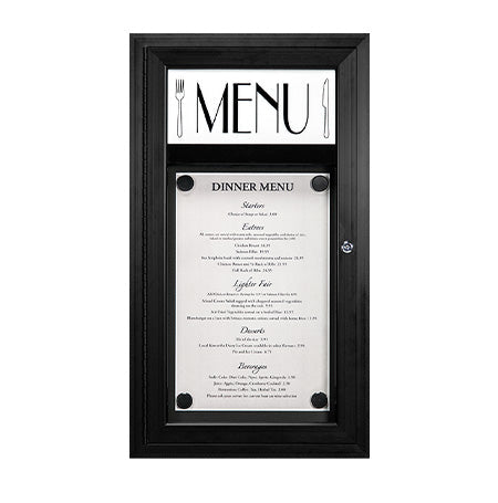 MAGNETIC Outdoor Enclosed Menu Case 17x30 with Custom Printed Restaurant Menu Display Header | CAFE | MENU | BISTRO | TODAY'S SPECIALS