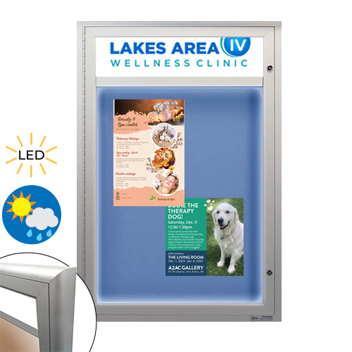 Extreme WeatherPlus Radius Edge Outdoor Poster Display Case with Header and LED Lighting | Available in 15+ Sizes
