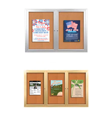 2-3 Door Enclosed Outdoor Poster Cases with Radius Edge Cabinet + LED Lighting, 35+ Sizes