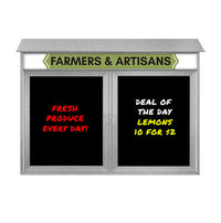 45" x 36" Outdoor Message Center - Double Door Magnetic Black Dry Erase Board with Header