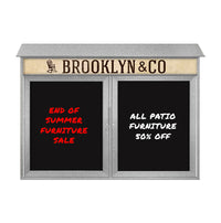 60" x 36" Outdoor Message Center - Double Door Magnetic Black Dry Erase Board with Header