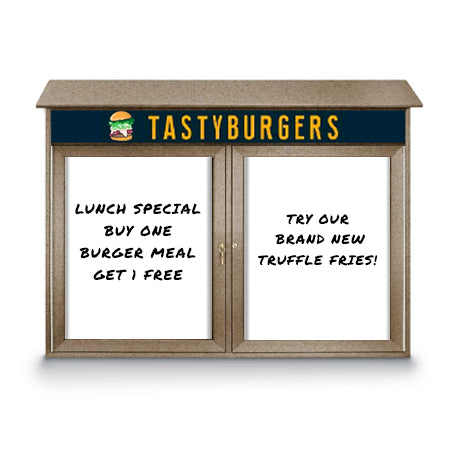 48" x 48" Outdoor Message Center - Double Door Magnetic White Dry Erase Board with Header