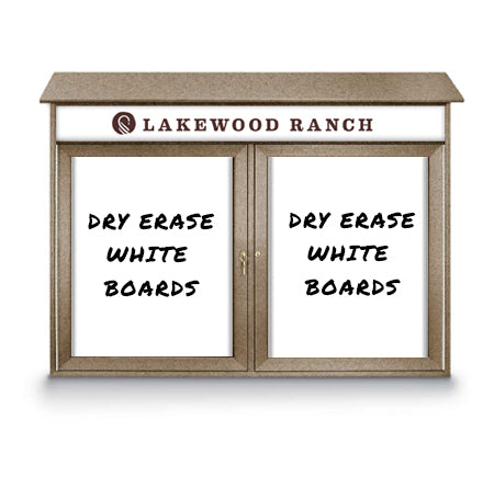 50" x 40" Outdoor Message Center - Double Door Magnetic White Dry Erase Board with Header