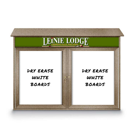 60" x 30" Outdoor Message Center - Double Door Magnetic White Dry Erase Board with Header