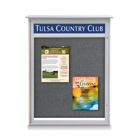 27x41 Outdoor Cork Board Message Center with Header - LEFT Hinged (Image Not to Scale)