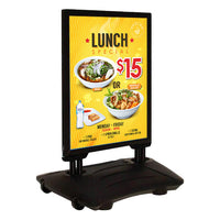 Street Master Rolling Wind Pavement Sign Stand with Fillable Water Base for 24” x 36” Posters and Signs