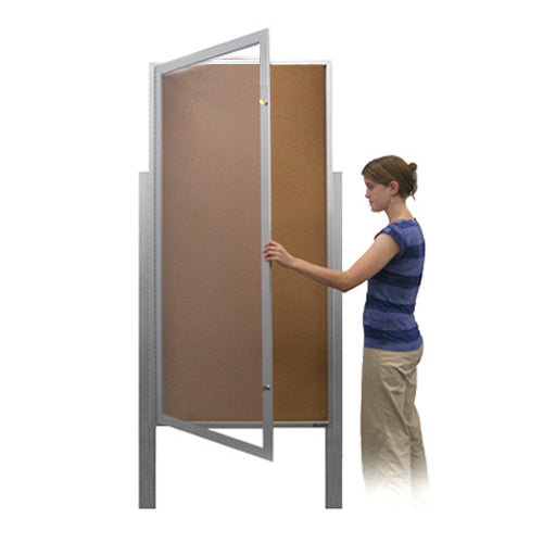 36x60 Extra Large Outdoor Enclosed Bulletin Board w Light on Posts (One-Door)