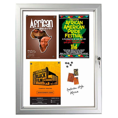 19 x 25 WEATHERPROOF, Enclosed Lockable Magnetic Notice Board | Holds up to Four 8.5x11 Postings in a Slim, Silver Metal Framed Cabinet