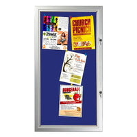 19 x 38 WEATHERPROOF Lockable Notice Enclosed BLUE Felt Corkboard | Holds (6) 8.5x11 Postings | Silver Finish
