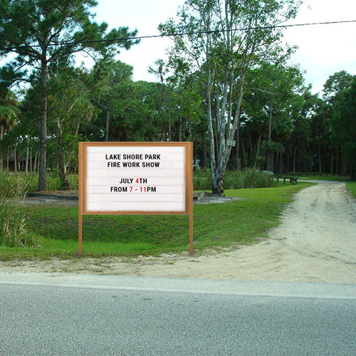 48x48 Message Sign Marquee + Posts swings open for easy changes. Ideal for Parks, Retail Stores, Houses of Worship, Community Centers + More