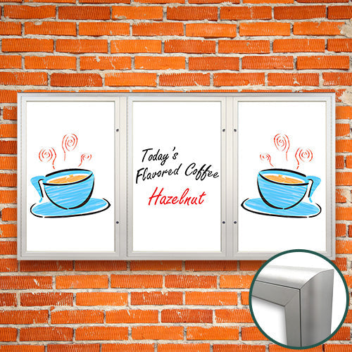 Extreme WeatherPlus Radius Edge White Dry Erase Marker Board | Shown with 3 Doors in Satin Silver Finish