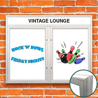 Extreme WeatherPlus Radius Edge White Dry Erase Marker Board Case with Header | Shown with 2 Doors in Satin Silver Finish