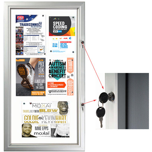 Lockable Magnetic Boards have (2) Front Locks with Key Set to keep the enclosed notice board secure.