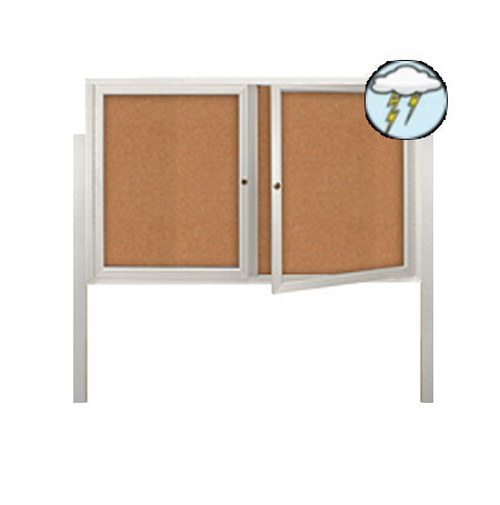 Freestanding 2 Door Outdoor Enclosed Bulletin Board 84x30 with Posts