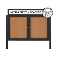 Freestanding Enclosed Outdoor Bulletin Boards 40" x 40" with Message Header and Posts (2 DOORS)