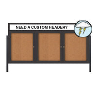 Freestanding Enclosed Outdoor Bulletin Boards 96" x 48" with Message Header and Posts (3 DOORS)