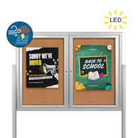 Freestanding 2 Door Enclosed Outdoor Bulletin Boards 50" x 50" with Lights + Posts