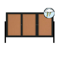 Freestanding Outdoor Enclosed Bulletin Board 84x36 with Posts (3 DOORS)