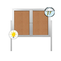 Outdoor Enclosed 60x36 Bulletin Cork Boards with Lights (with Radius Edge & Leg Posts) (2 DOORS)