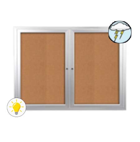 Enclosed Outdoor Bulletin Boards 72 x 24 with Interior Lighting and Radius Edge (2 DOORS)