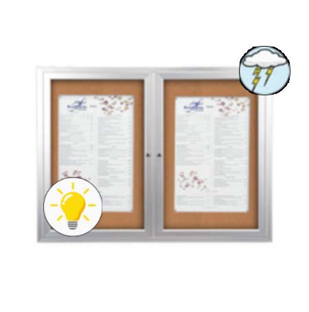 96 x 36 Enclosed Outdoor Bulletin Boards with Lights (2 DOORS)